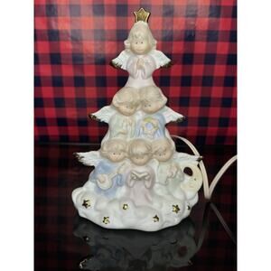 Lighted Angel White Ceramic Tree Pastels w/ Gold Accents.